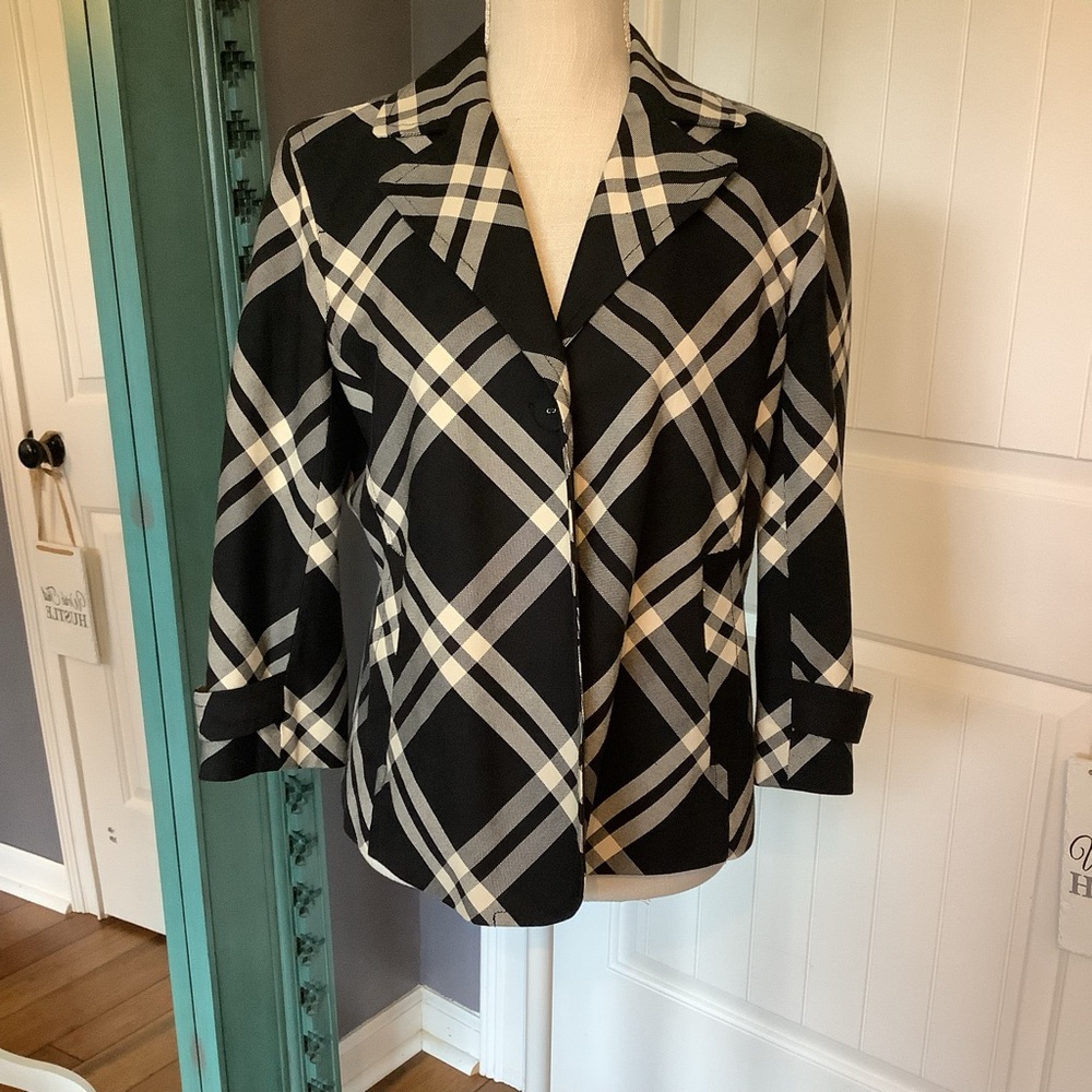 Talbots Black and Cream‎ Checkered Blazer